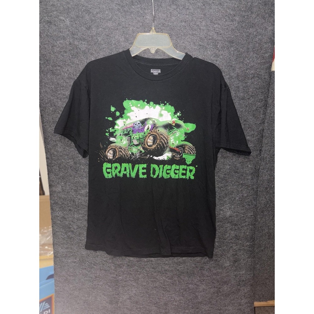 Monster Jam Grave Digger Shirt Mens L Black Monster Truck Graphic Tee Crewneck